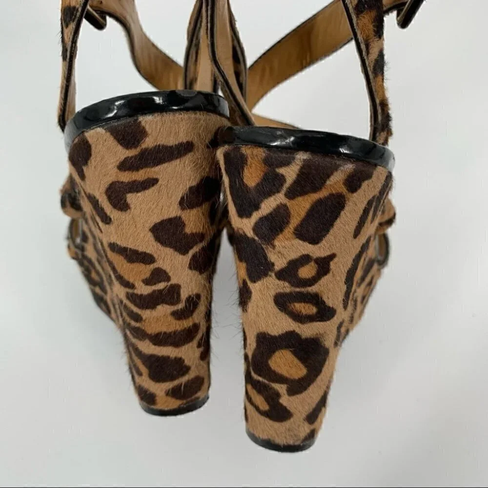 Nine West heels fannyr size 8 Cheetah print calf hair platform strappy wedges